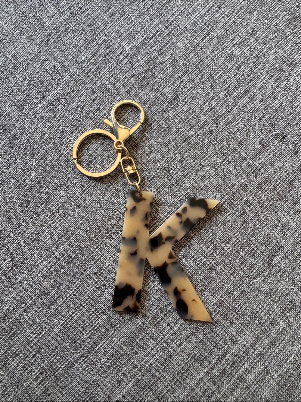 Tortoiseshell 'K' Initial Keychain with Gold Hardware